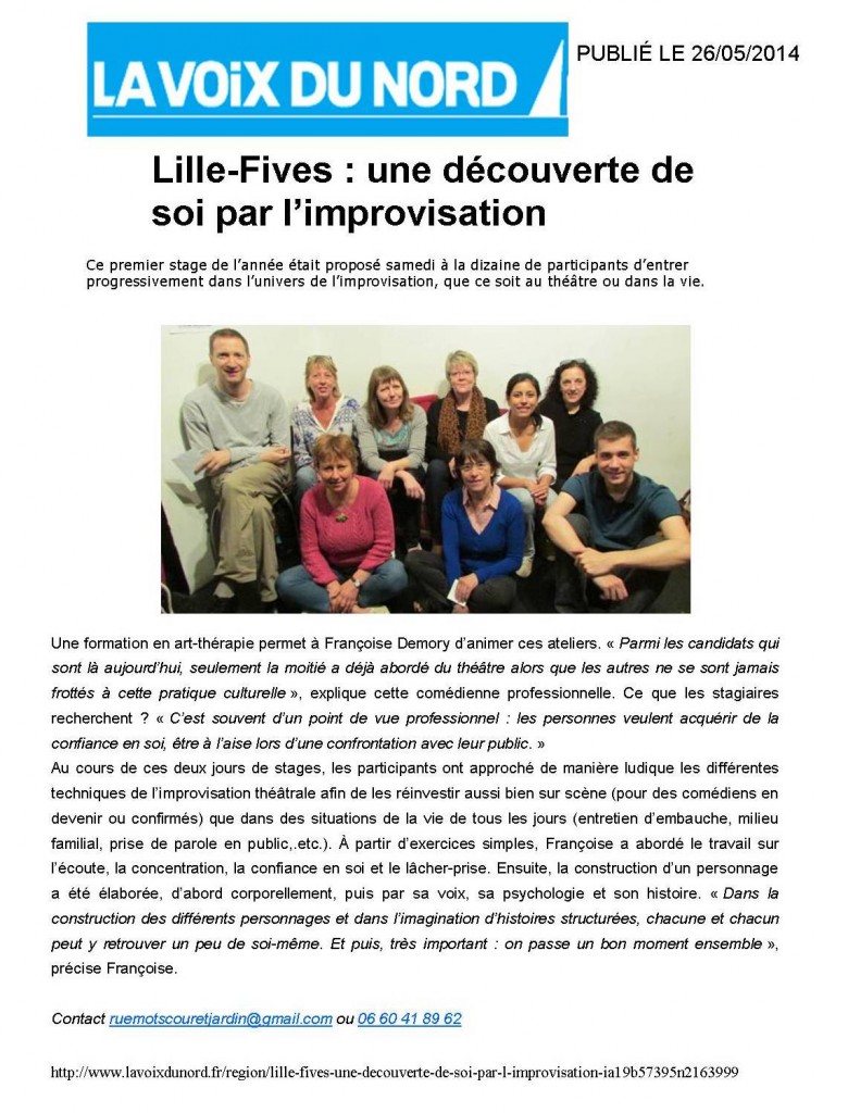 article voix du Nord stage mai 2014